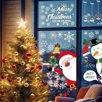 Weihnachtsfensteraufkleber, Weihnachtsglas-Fensterdeko, Schneemann, Schneeflocke, elektrostatischer Wandaufkleber, Neujahrs-Geburtstagsparty-Dekoration