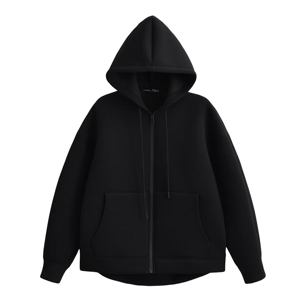 Autumn Women Gray Jacket with Hood Long Sleeve Big Pocket Zipper Jacket Coat Woman Loose Casual Outerwear Coat Tops