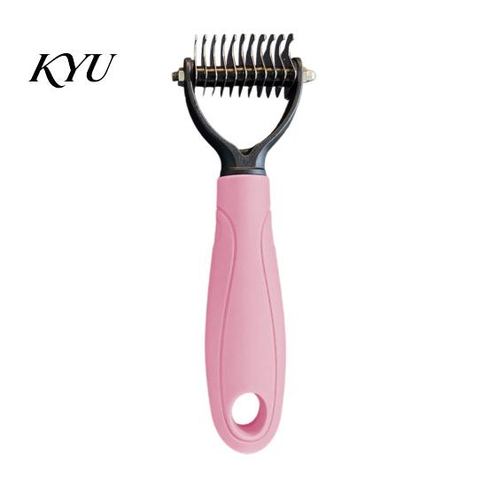 Cat Hair Remover Double-Sided Pet Detangling Rake, Dog Undercoat Rake with Rounded Blades, Grooming Supplies Shedding Brush Comb for Long Dogs,