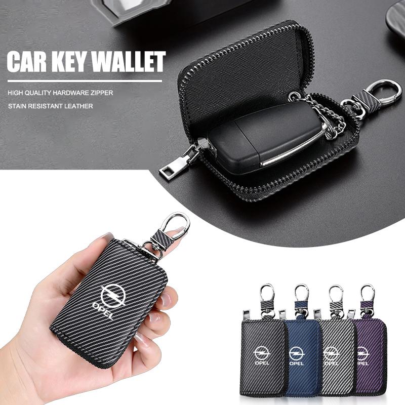 For Opel CorsaCarbon Fiber Car Key Zipper Bag Gift Badge Keys Case For Opel OPC Insignia Astra J H Vectra Combo Corsa D Mokka Zafira Grandland