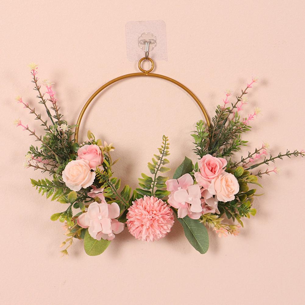 Artificial Wall Hanging Simulation Flower Wreath Pendant For Wedding Home Christmas Decoration pink