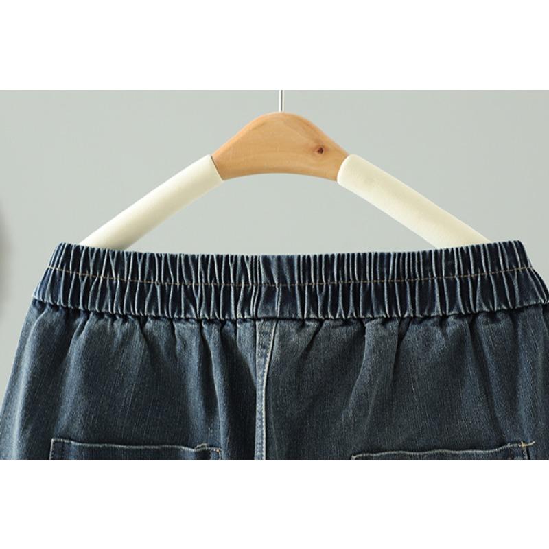 DIMANAF 2025 New Plus Size Spring Jeans Long Pants Women Loose Vintage Casual High Waist Elastic Basic Trousers
