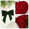 Velvet Christmas Tree Ornaments Rhinestones Heart Bow Shape Hanging Decor for Xmas Tree Window