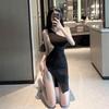 European & American Style Color Block One-Shoulder Slimming Dress - Sexy Summer Slit Vest Short Skirt