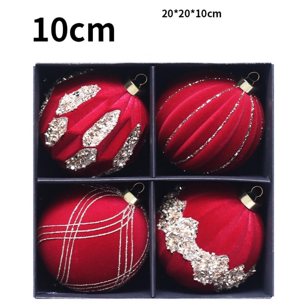 4PCS 10cm Flocked Christmas Ball Ornaments Velvet Glitter Christmas Tree Ball Pendant Home Festive New Year Christmas Decoration