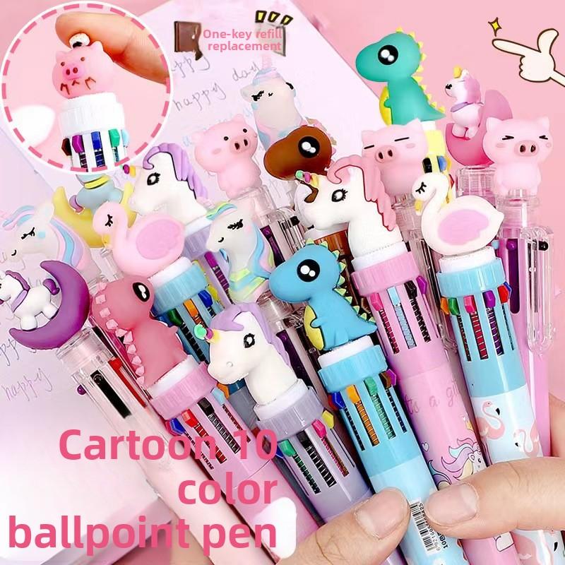 Ten-color Ballpoint Pen Girl Heart Cartoon Press Multi-color Pen Multi-function Color Handbook Pen Creative Cute Pen