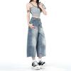 Fashion Summer Slub Fabric Curved Cropped Capri Denim Pants For Women Loose Wide Leg Trendy Versatile Slimming FigureFlattering Design