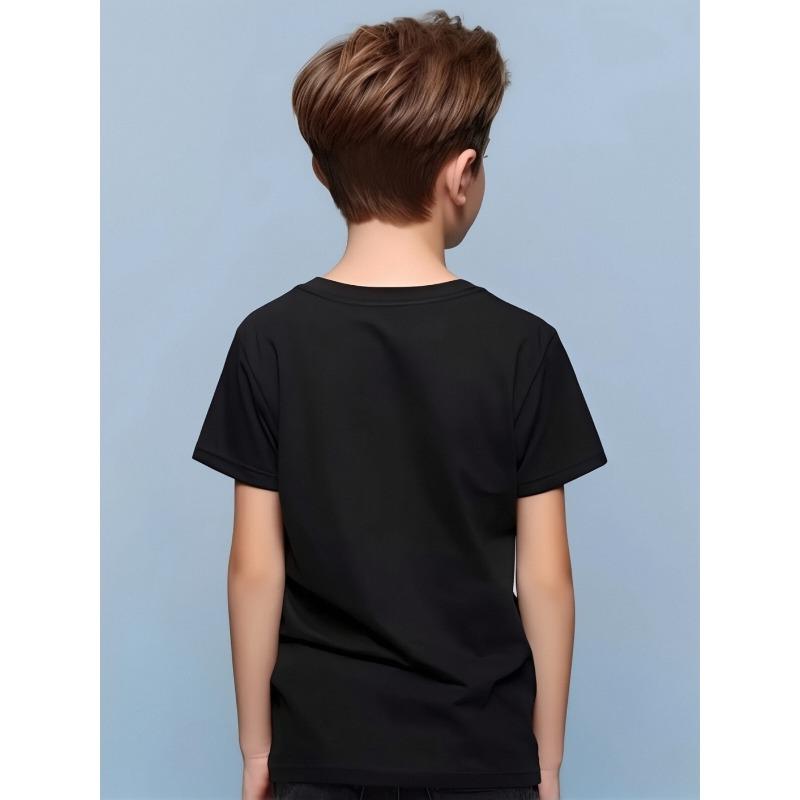 European Size Boys Round Neck Short Sleeved T Shirt with Unique English Print