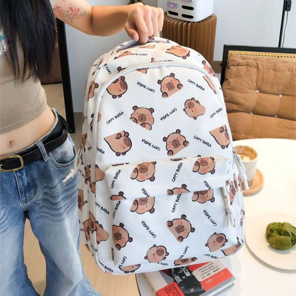Large Capacity Capybara Backpack Animal Cartoon School Bag Cute Capibara Shoulder Bag  School