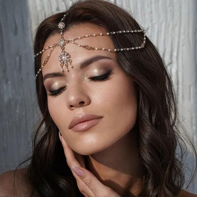 Diamantový květ bohémské etnické korálky evropské a americké retro střapcové vlasové doplňky perlový řetízek čelenka