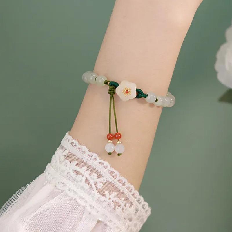New Chinese Style Peach Blossom Bead Handmade Woven Hand Rope Bracelet Exquisite and Elegant Women's Dressing Accessories