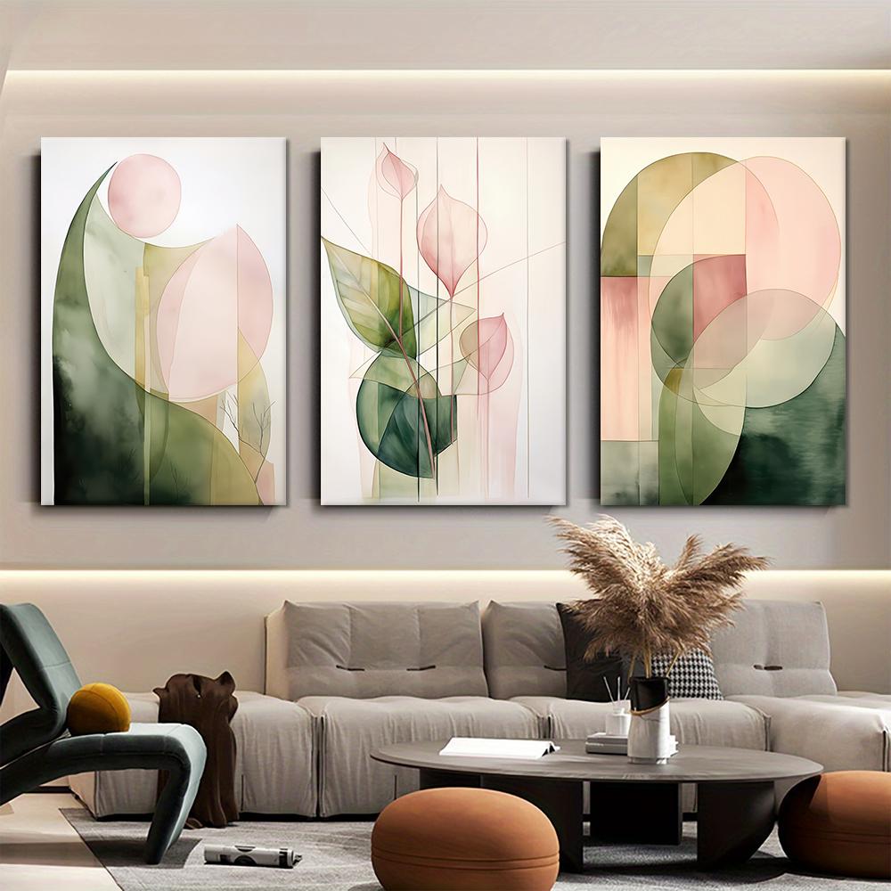 

3PC, Modern abstract canvas decorative painting combining geometric lines and soft colors, Nordic style home wall art hanging pa (as the picture,20x30cm No Frame)