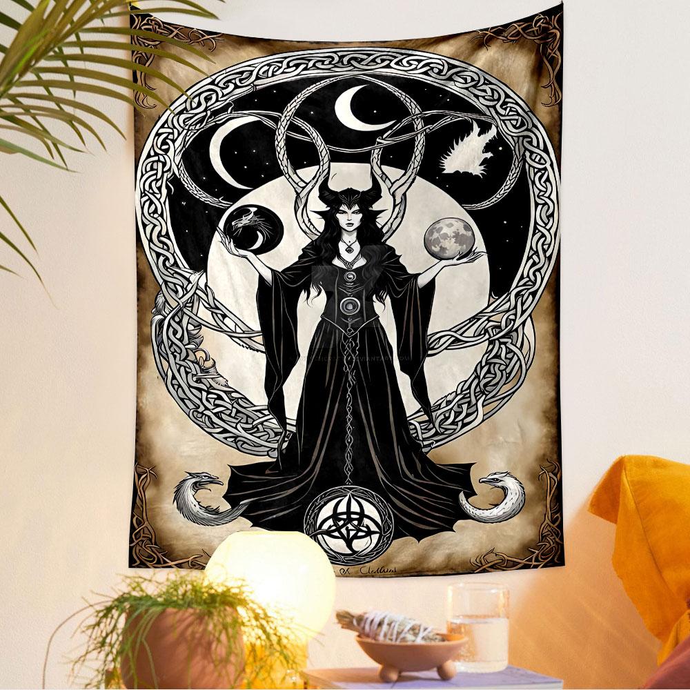 Celtic Witch Tapestry Wall Hanging, Knot Pattern Halloween Art, Mystic Wall Decor for Bedroom Living Room Dorm