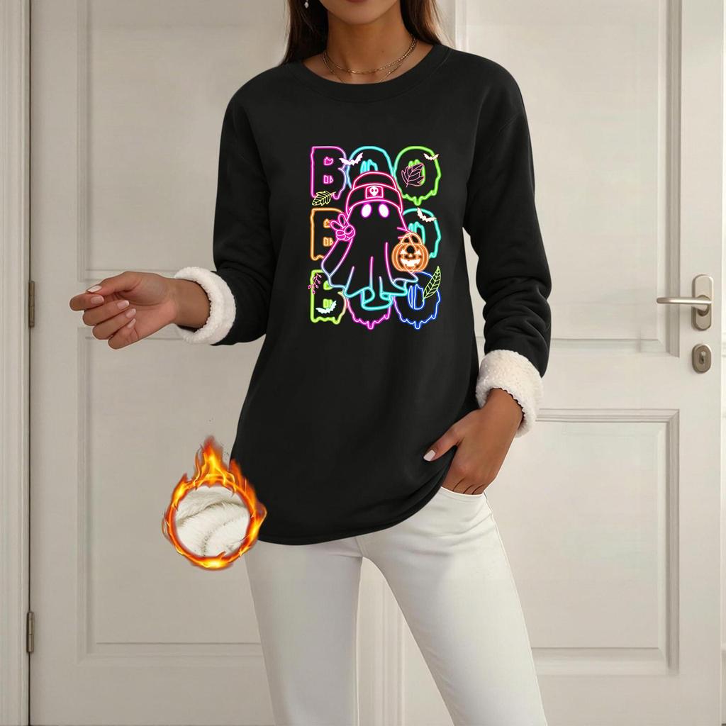 Women's Lined Long Sleeve Round Neck Halloween Sweatshirt Winter Casual Top