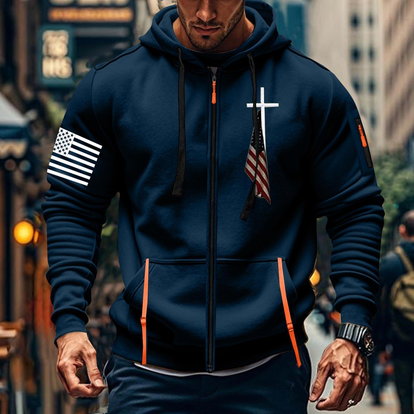 

Мужская спортивная повседневная толстовка с капюшоном, кардиган с капюшоном на молнии, многокарманное пальто с капюшоном M