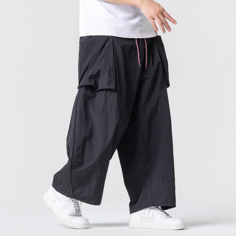 Retro Men's Wide Leg Pants Summer Plus Size Solid Color Pants