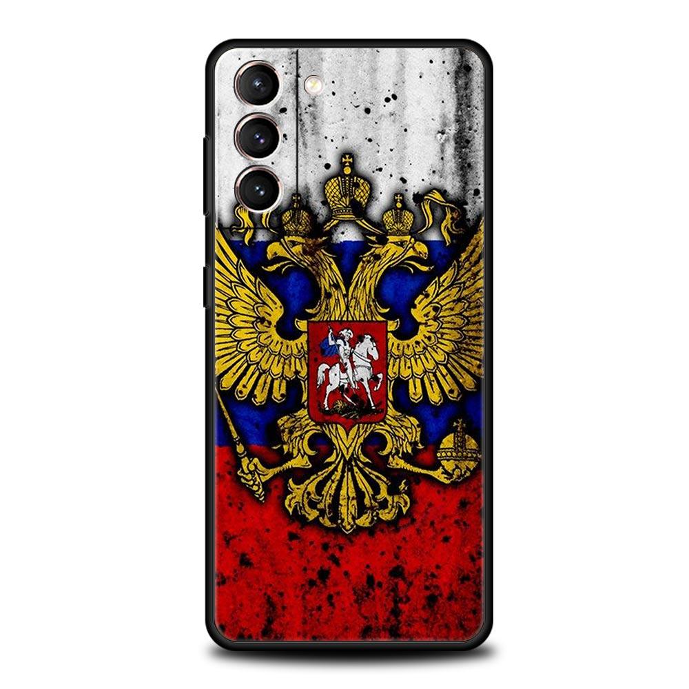 Phone Case For Samsung Galaxy S23 S22 Ultra S20 S21 FE 5G S10 S9 Plus S10E S8 Note 20 Black Cover Russia Russian Flags Emblem