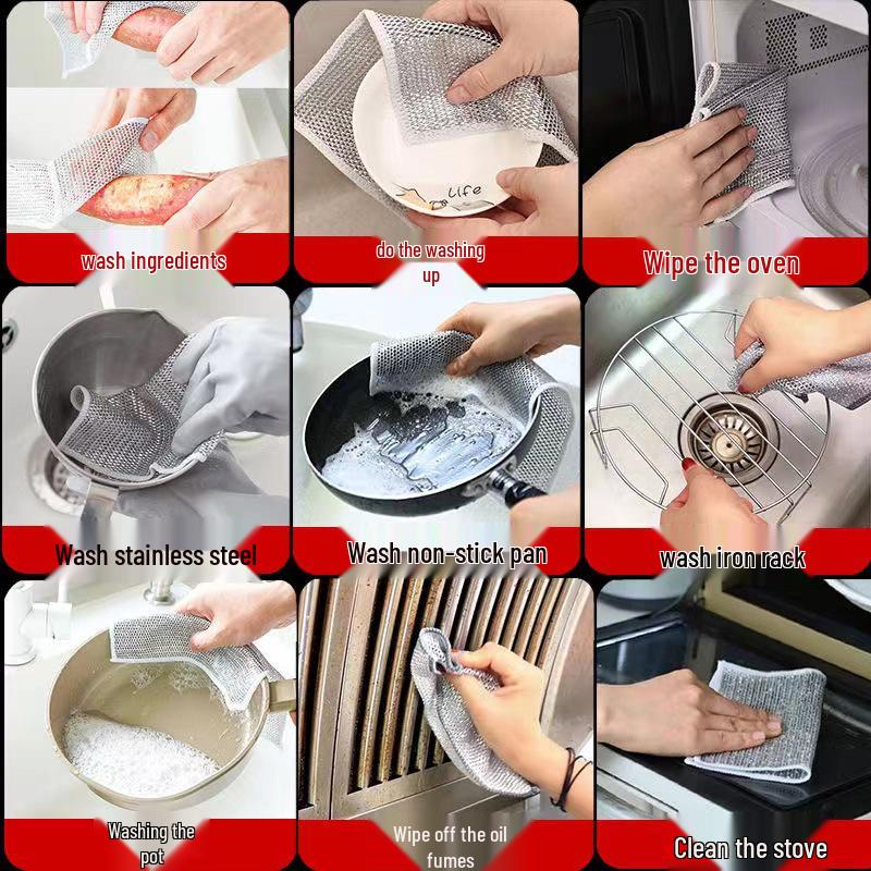 Silberdraht Spültuch: Stahlwolle durch doppellagige Metall-Dekontaminationsbürste ersetzen