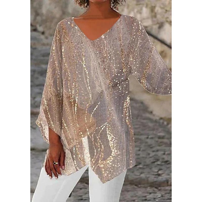 Spring Summer V-neck Printing Fashion Women Blouse New Casual Loose Irregular Top T-shirt Large Size Simple Elegant Office Shirt Women's Clothing