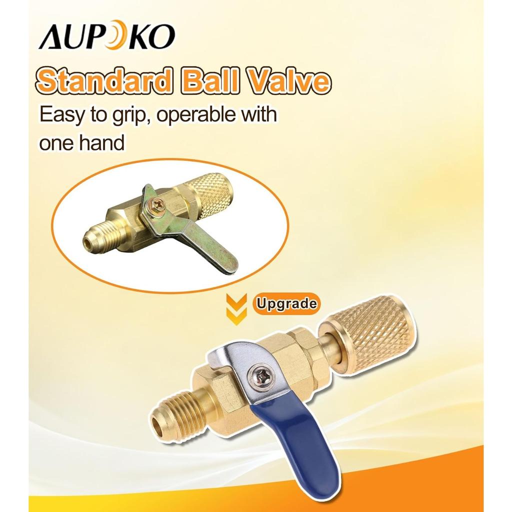 Air Conditioner Ball Valve 1/4" SAE Adapter, Straight Shut-Off Valve for HVAC A/C Automotive Service Tools, Fits for R134A R22 R12 R410A Refrigerant