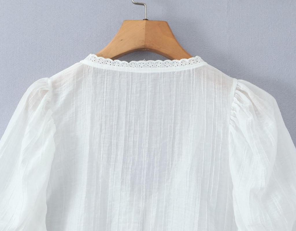2026 Women's Embroidered Two-Piece Set: Sweet & Spicy Slim Fit Puff Sleeve Lace-Up Shirt + Short Camisole Vest