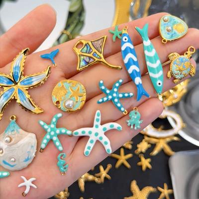2pcs 20pcs Stainless Steel Blue Enamel Marine Starfish Anklet Charms Boho Pendant for DIY Earrings Necklace Jewelry Making Gifts
