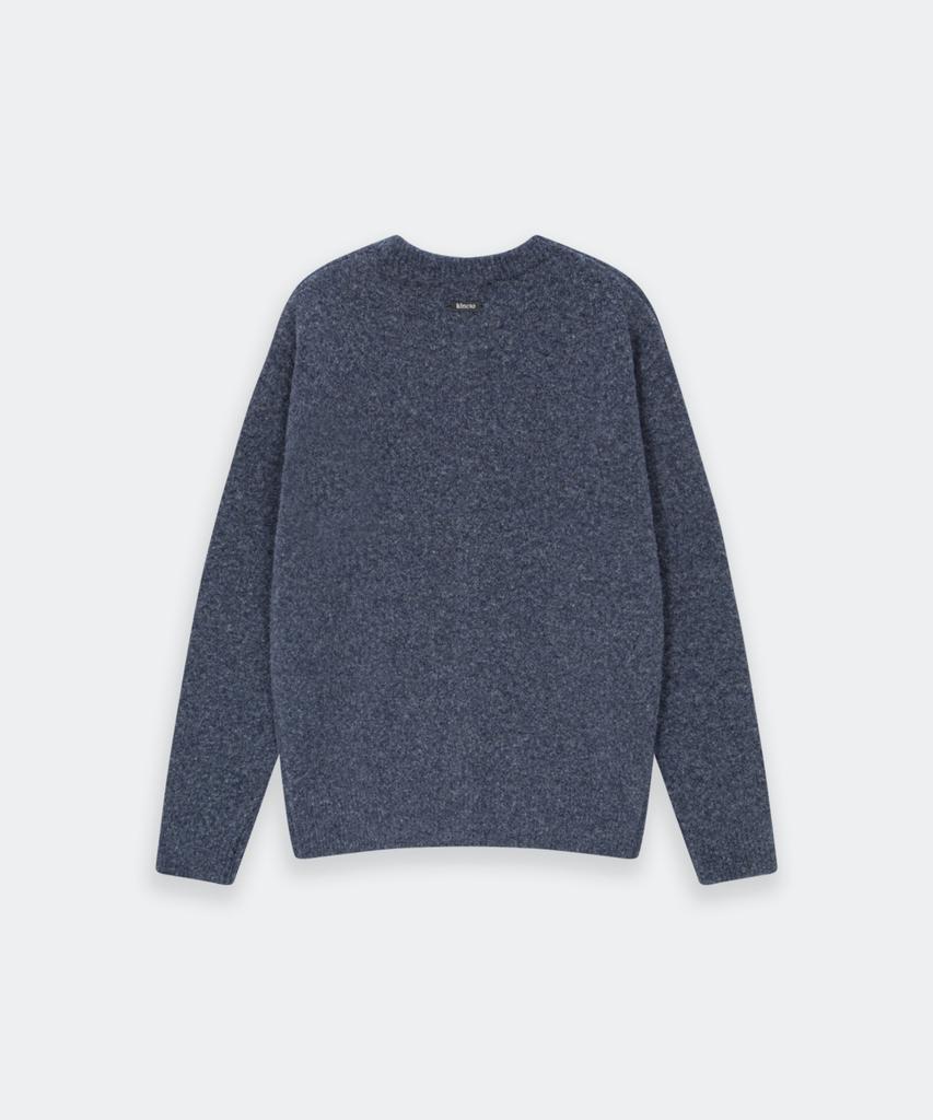 Kineto Brushed Wool Round Neck Cardigan_Ash Blue