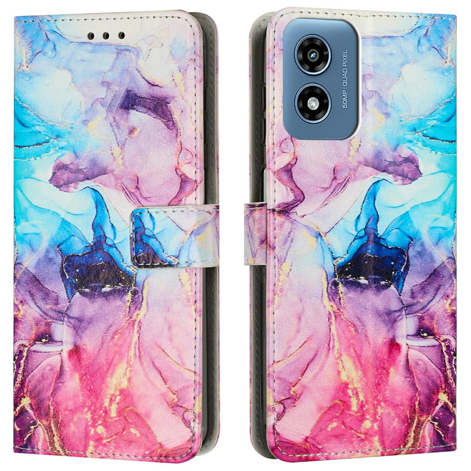 

Stand Case for Motorola Moto G04s 4G/G04 4G/G24 4G/E14 4G Marble Pattern PU Leather Wallet Phone Cover Pink/Purple