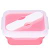 Silicone Insulation Box Portable Lunch Box with Integrated Fork Spoon for Office SchoolPink 600ML