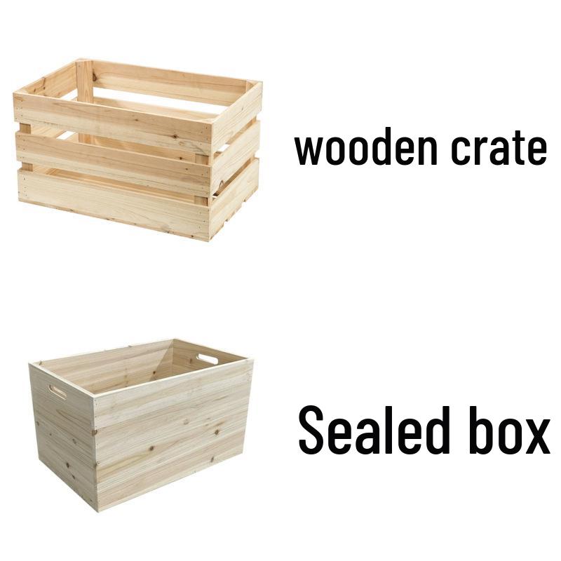 Vintage Wooden Storage Box with Frame - Solid Wood Display Basket