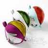 Morita MiW Gusseted Pouch, featuring a smiling riverside cormorant. Ivory. A charming, round shape. Made of thick, tightly woven fabric with a