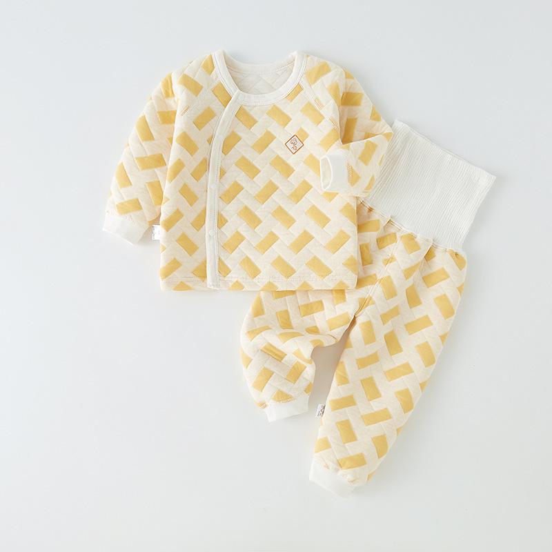 Children's Pure Cotton High-Waist Warm Pajamas Set for Autumn & Winter - Baby and Toddler Homewear with Belly Protection