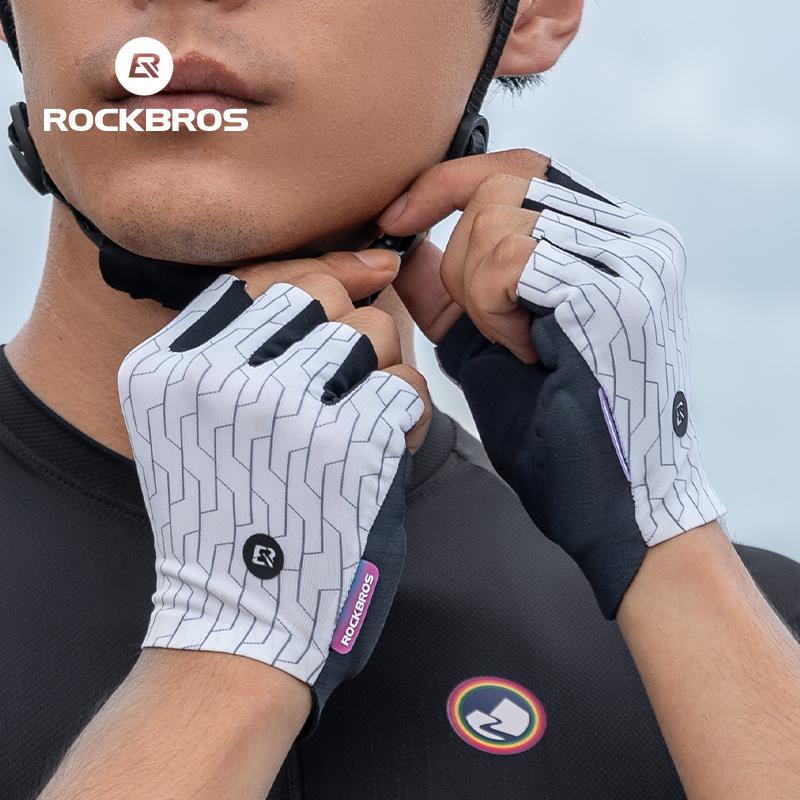 ROCKBROS Cycling Gloves Half Finger Breathable MTB Road Bike Gloves Shock Absorption Thickened Palm Pad Anti-slip Bicycle Gloves