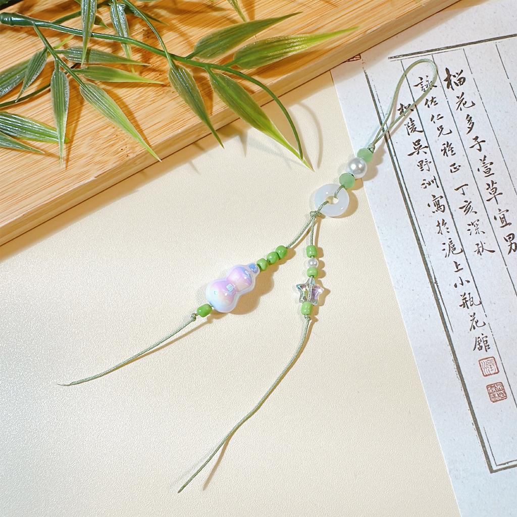 Handmade Lucky Gourd Charm Acrylic Bead Keychain for Phone Comfortable Braided Cord Key Chain Women Bag Decorations