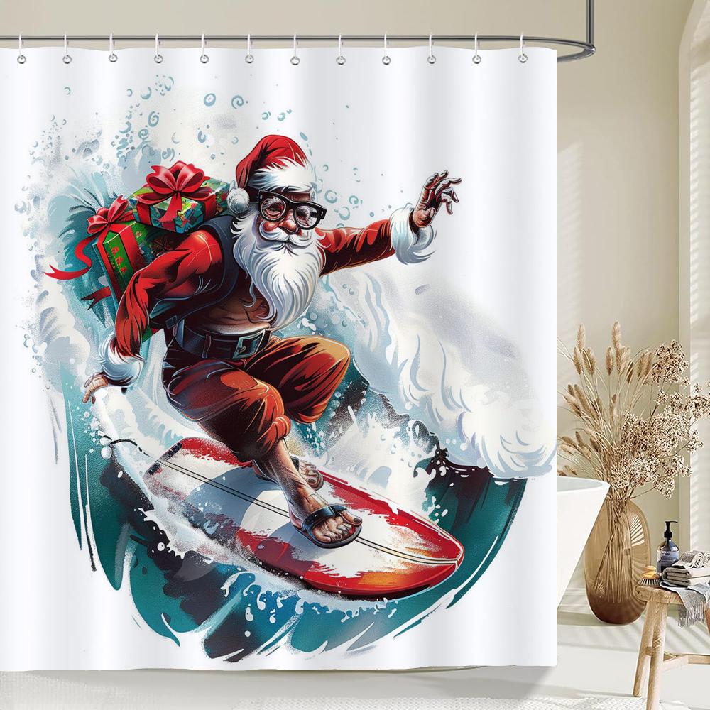 Christmas Santa Claus Snowman Print Bathing Curtain Bathroom Shower Curtain With Hooks bathroom home decor and accessories