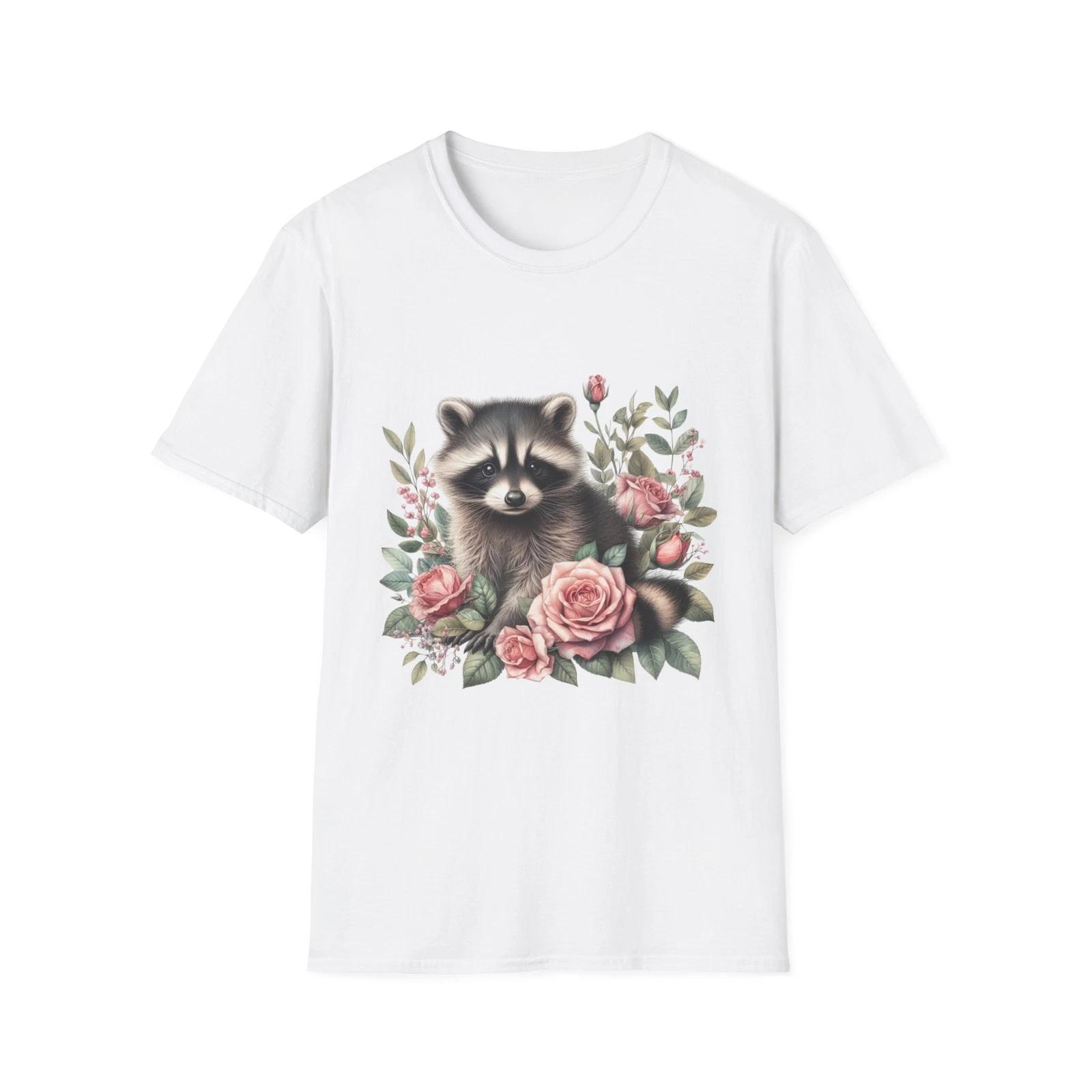 Floral Raccoon T-Shirt, Cute Animal Tee, Unisex Softstyle Shirt, Nature Lover 3XL