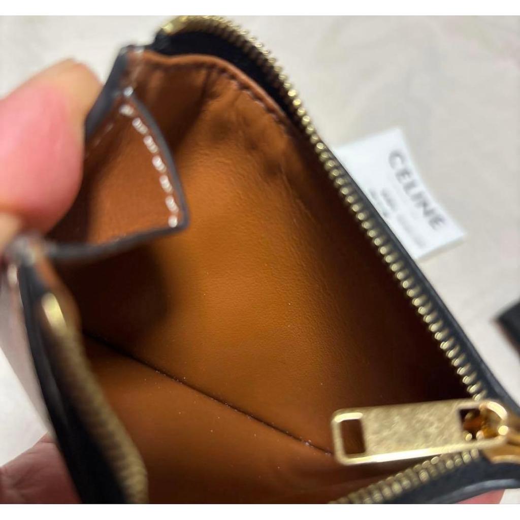 Used CELINE Triomphe Canvas Lambskin Card Holder