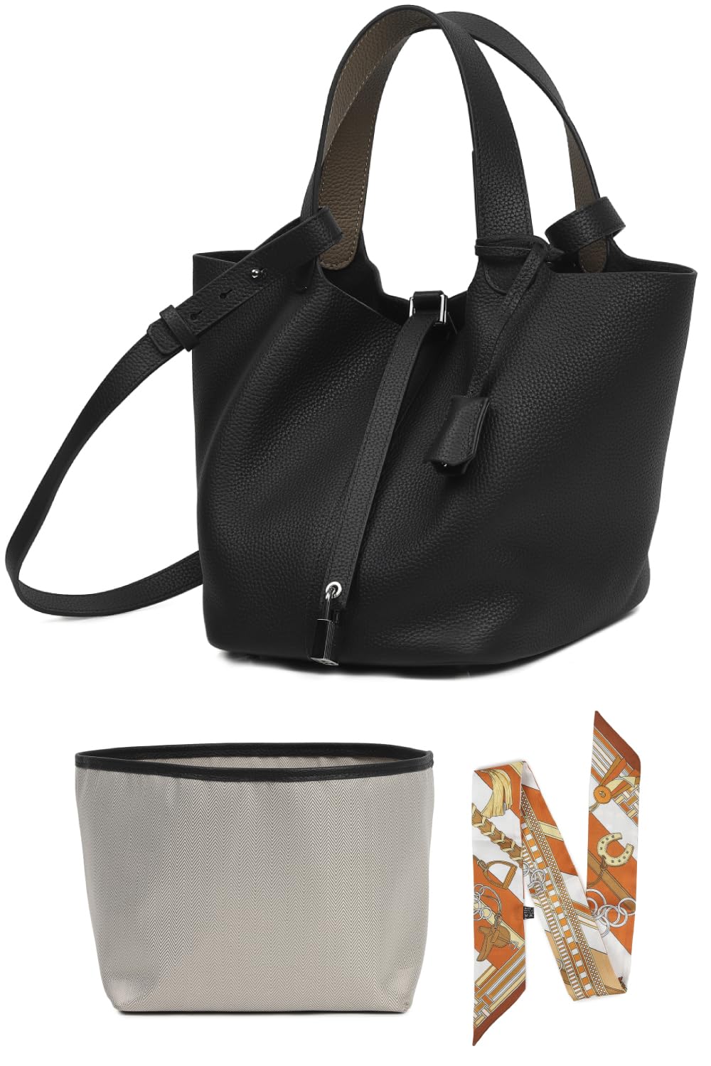 

LASIEM Women s Cube Bag with Bag-in-Bag, Genuine Leather, 2-Way Bag, Shoulder Bag, Lightweight, Crossbody Bag