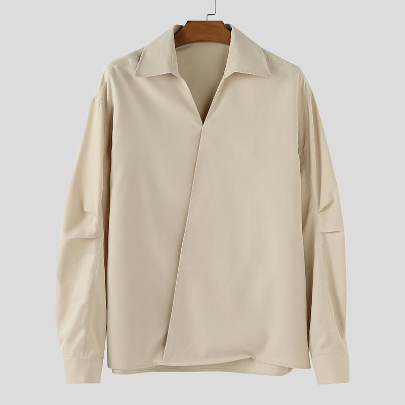 INCERUN Camisas Casuales Holgadas de Manga Larga con Cuello en V para Hombre de Talla Grande con Cruce Delantero