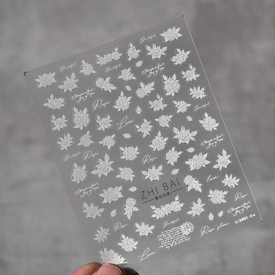 Exquisite Lace Fabric Sheet Nail Art Stickers Black White Rose Nail Decorations Decals DIY Manicure Accessories