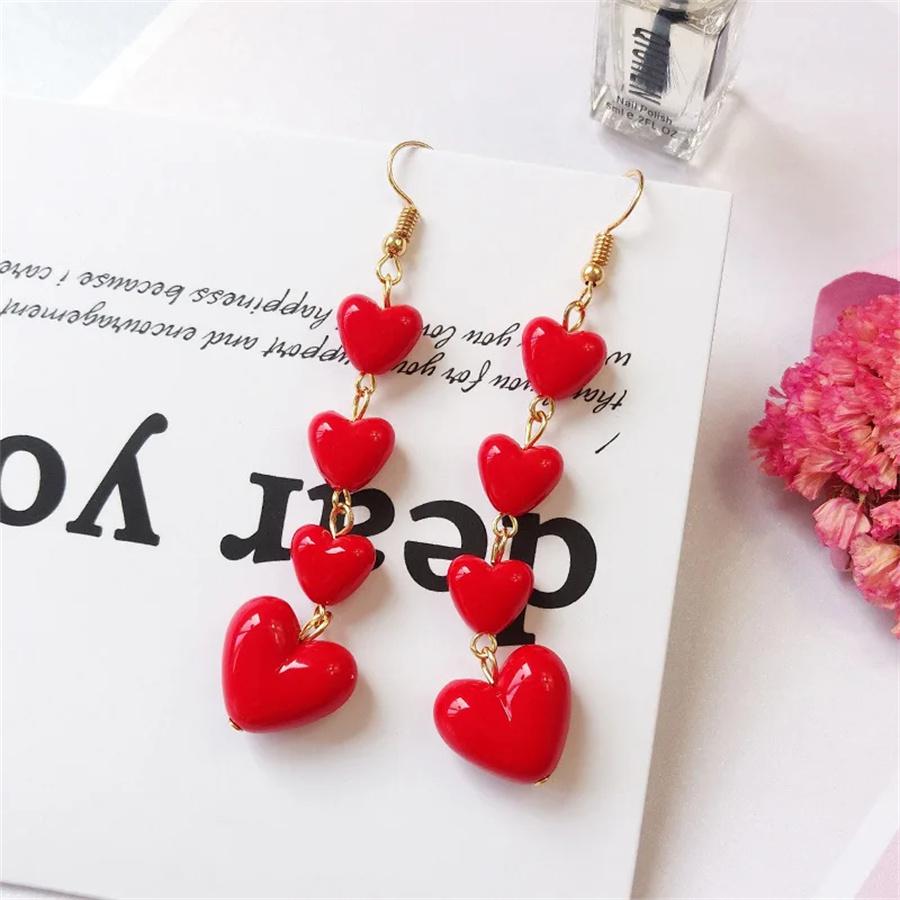 Sweet Girl Multilayer Red  Peach Heart Earrings for Women Cute Temperament Trendy Earrings Acrylic Earrings Fashion Jewelry Gift Party