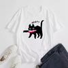 What Alphabet Cat Eat Knife Cotton T-Shirt Short Sleeve Round Neck Women 2d Print Tops