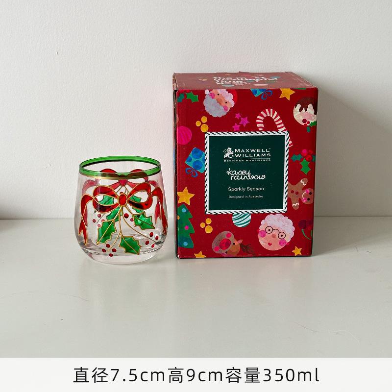 

European Christmas Atmosphere, Bow Tie, Coffee, Milk, Hand-held Glass, Decorative Ornaments, Creative Gifts Glass Cups 350ml