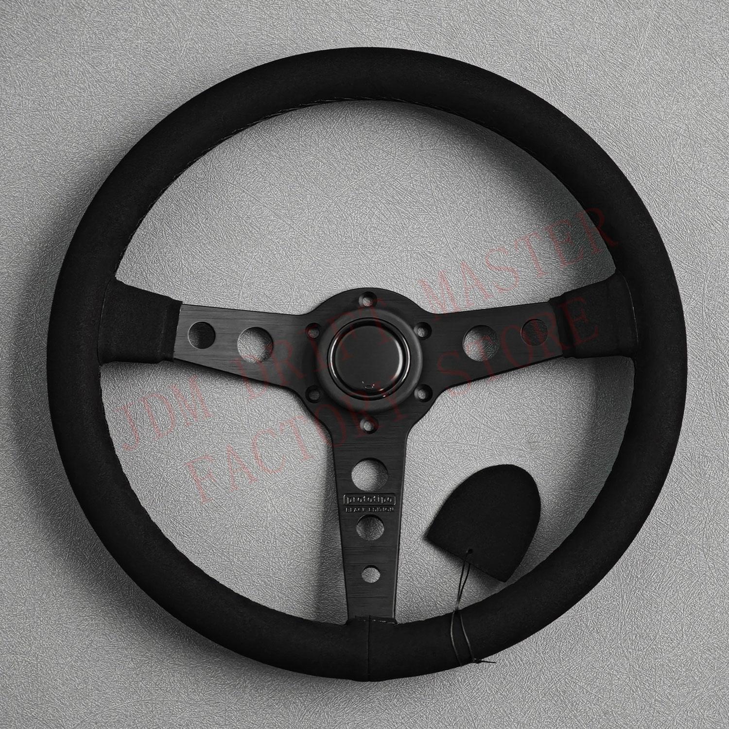 JDM Prototipo Black Edition Suede Leather Steering Wheel 350mm Car Sim Racing Sport Steering Wheel Auto Accessories Suede
