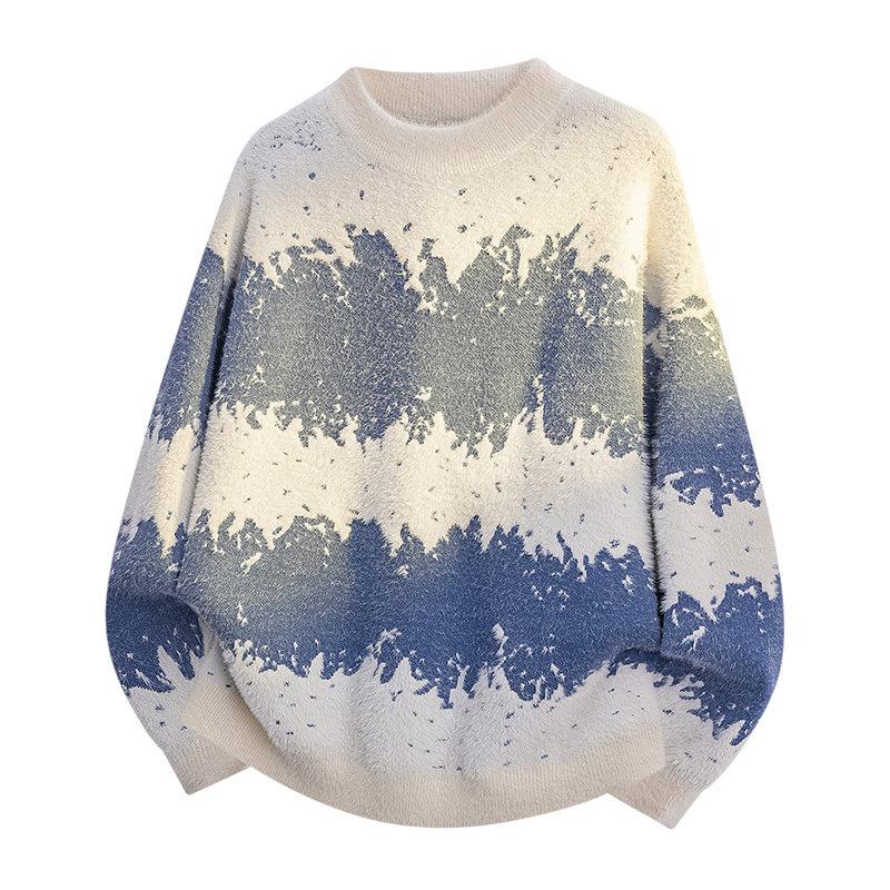 Pullovers Long Sleeves Sweaters Unisex Sweater Autumn and Winter Gradient Colour Wool Sweater Couples Loose Round Neck Bottoming Knit Sweater Men