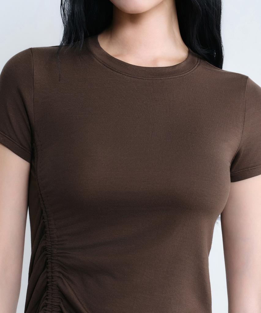 MUSINSA STANDARD WOMAN Women'S Tencel Side Luchid T-Shirt [Dark Brown]