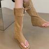 Fashion Designer Women's Boots Fashion Open Toe Women Sandals Luxury Suede High Top Roman Sandal Outdoor Versatile Women Knee High Boots