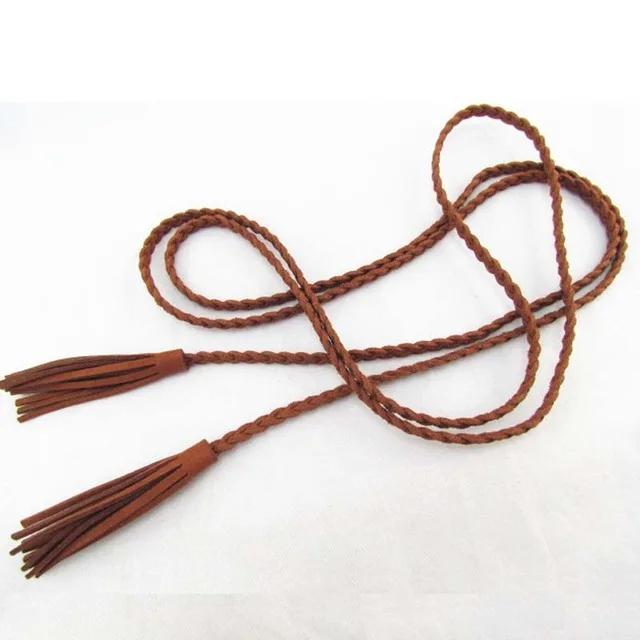 Modedesigner Handgestrickter Langer PU-Leder Flechtgürtel Schnurband mit Quaste Lässige Partykleidgürtel für Frauen Mädchen 160CM brown