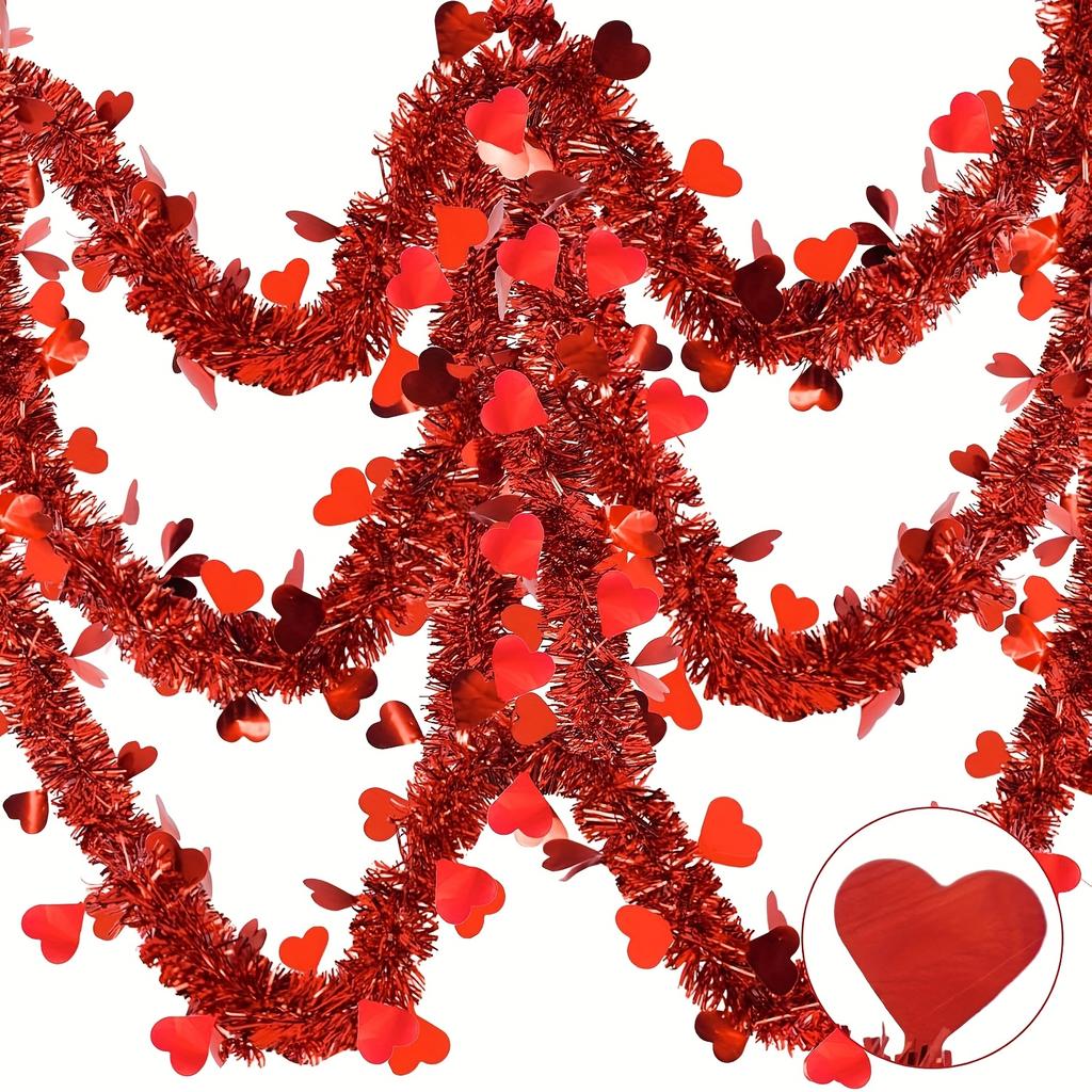 1pc Large  Red Heart Garland with Plastic Love Hearts - Valentine's Wedding Arch, Door &Balcony Decoration Suitable for Weddings