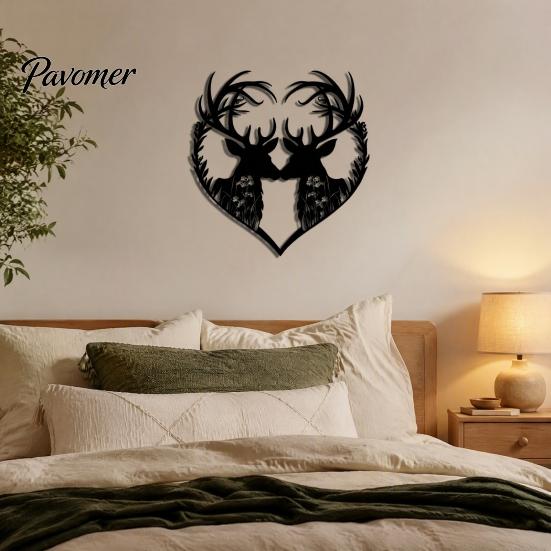Decorative Hanging Ornaments for Home Metal Deer Heart Wall Decoration, Silhouette Couple Ornaments, Animal Art Patio Decor Backyard Sculpture Living